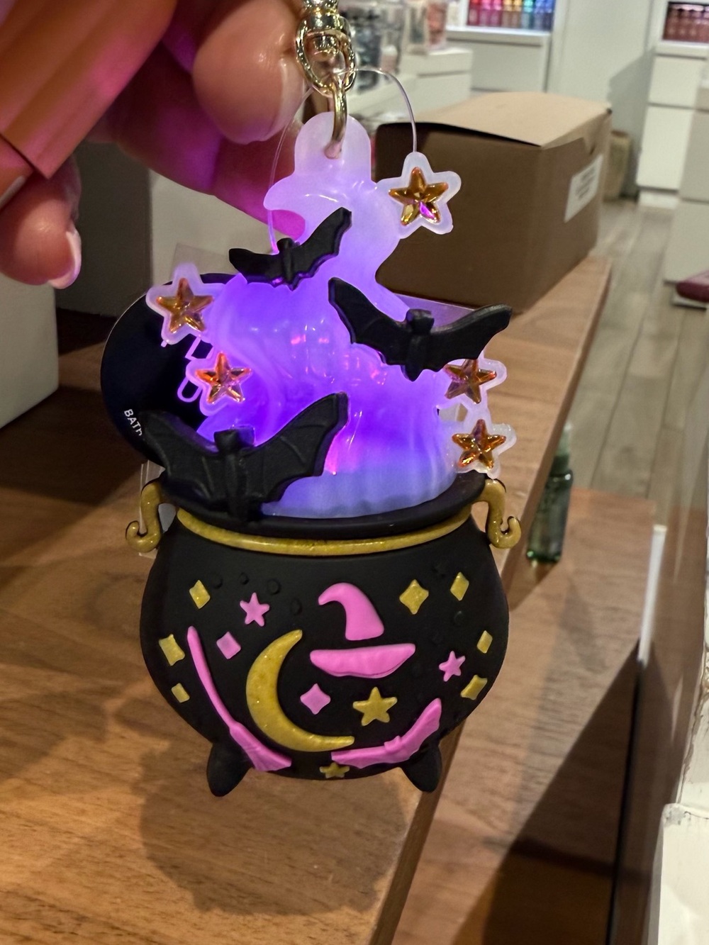 Bath & Body Works Black, Gold & Pink Light-Up Cauldron Keychain